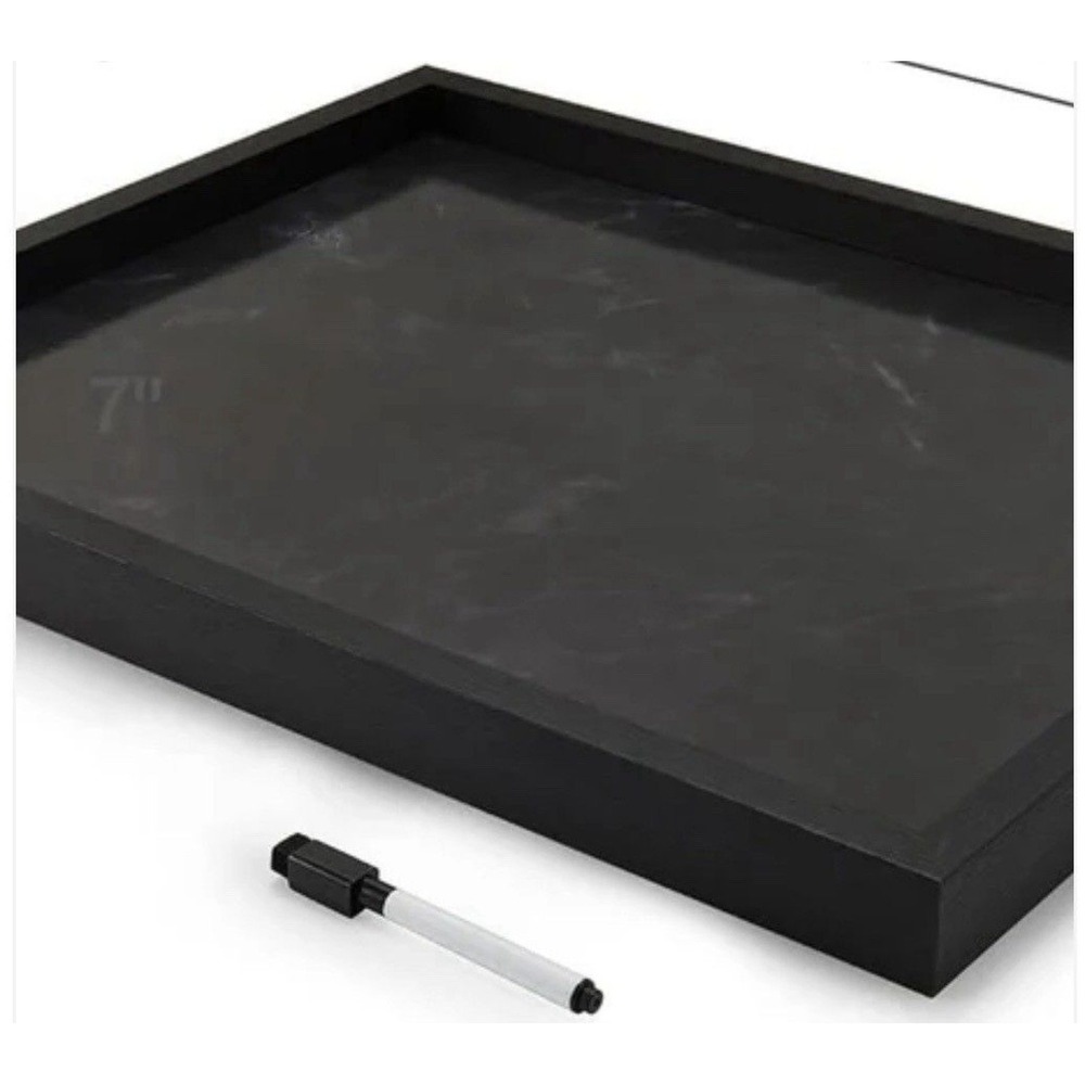 Black w/White Marble & White Marker‎ Dry Erase Board Metal Wood Office Planner